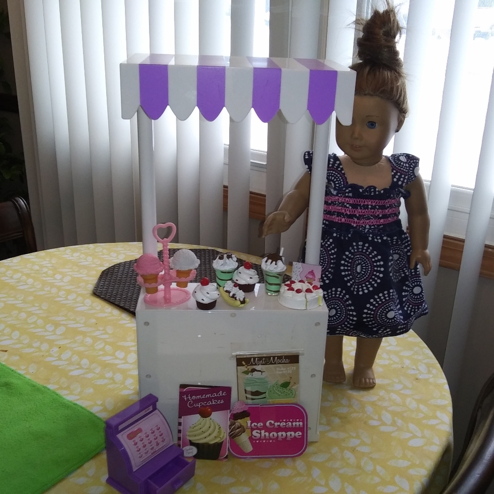 American Girl doll and ice cream cup cake stand